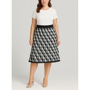 Nina‎ Leonard Geometric A-Line Knit Midi Skirt – Women's 1X